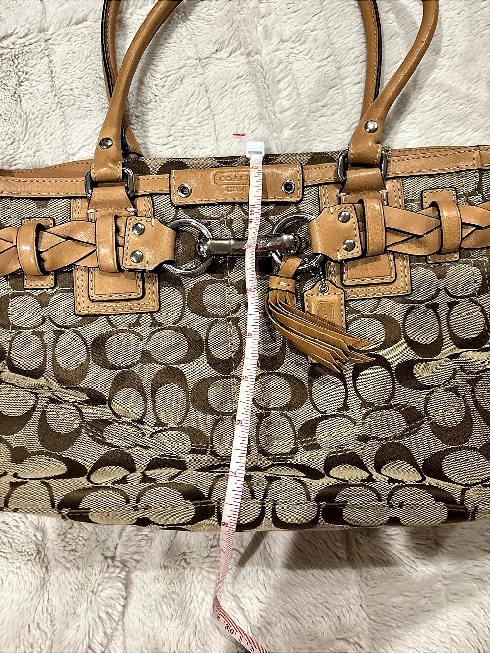 Coach Hamptons F15665 Signature Braided Leather Carryall Satchel Shoulder Bag - Picture 4 of 10